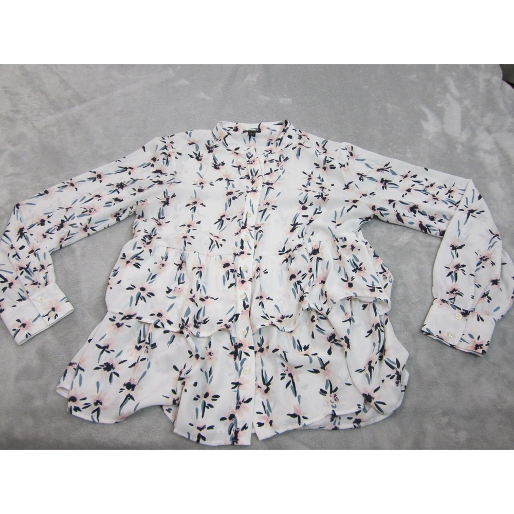 Ann Taylor Factory Blouse Womens Small White Floral Tiered Ruffle Top